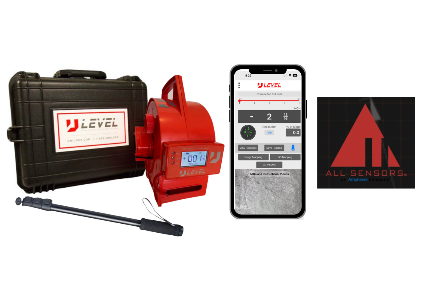 All Sensor model-Highest Accuracy, Designed for the Pool and Flooring Industries, 1/32" accuracy in the app