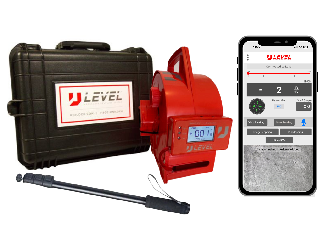 Precision Construction Altimeter with Bluetooth, Carrying case, Monopod, and U-Level app 1/16" accuracy